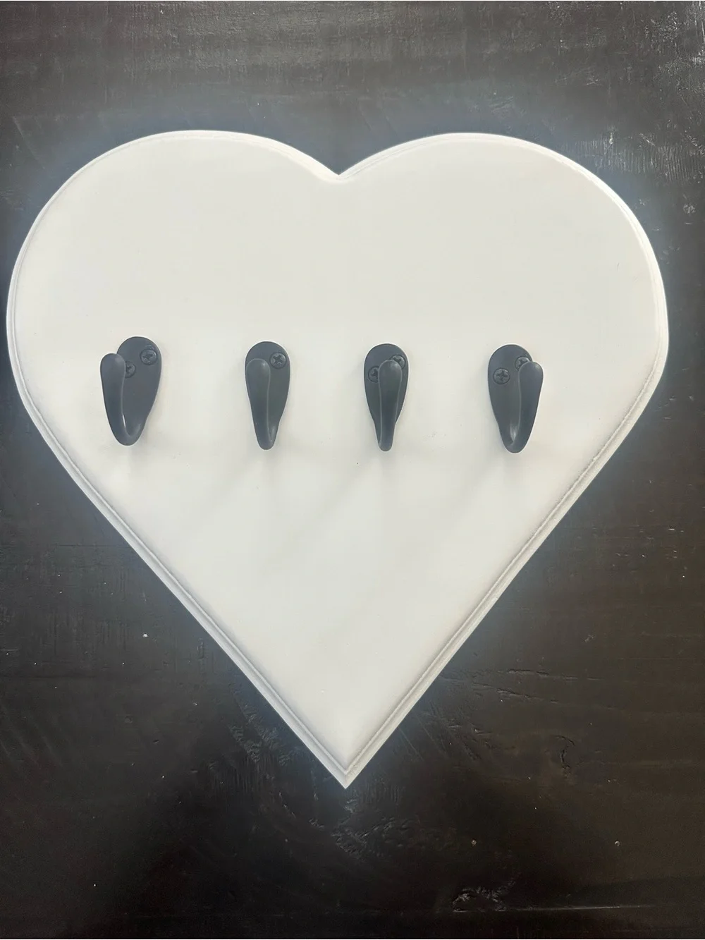 White Heart Wall Hook Rack with Black Hooks